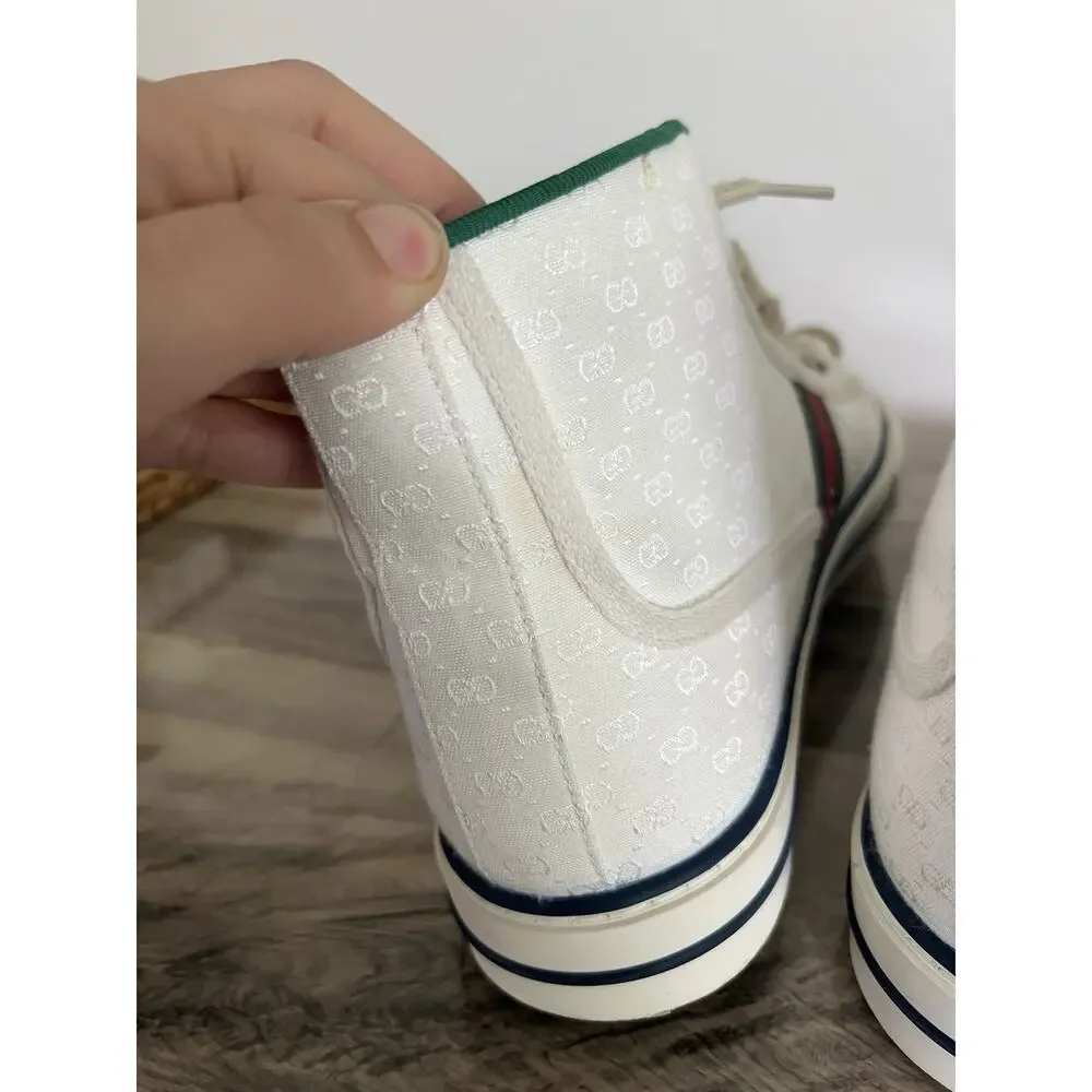 Size 11 - Gucci Tennis 1977 High Top White Mini GG Sneakers Stripe Shoes